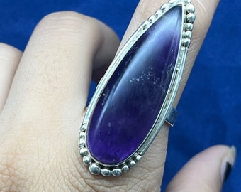 Handmade 925 Sterling Silver Amethyst Ring, Teardrop Gemstone