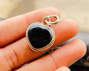 Handmade Black Onyx Heart Pendant, 925 Sterling Silver