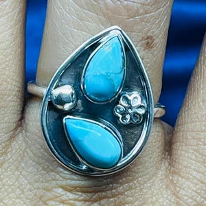 Natural Turquoise Silver Ring 925 Sterling Silver  Turquoise Gemstone Silver Statement Ring Pear Shape Turquoise Gemstone Boho Ring Gift