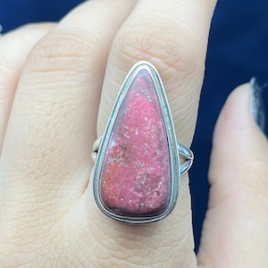 Natural Pink Thulite Silver Ring, Pink Thulite Gemstone Ring For Women, Handmade Pink Thulite Silver Jewelry For Anniversary Gifts Ideas