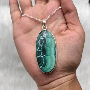 Malachite Silver Pendant Necklace, Natural Malachite Pendant, Malachite Silver Pendant, Big Oval Malachite Pendant, Bridal Jewelry For Gift