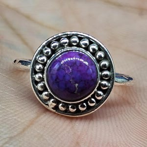 Lila Türkis Silberring 925 Sterling Silber Lila Türkis Edelstein Statement Ring Runde Form Türkis Ring für ihren alltäglichen Ring