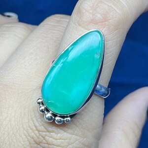 Natural Chrysoprase Silver Ring, 925 Sterling Silver Ring, Chrysoprase Gemstone Pear Shape Ring For Women&#39;s, Handmade Silver Statement Ring