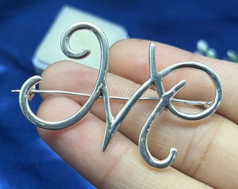 Custom Initial Sterling Silver Brooch, Personalized Wedding Pin