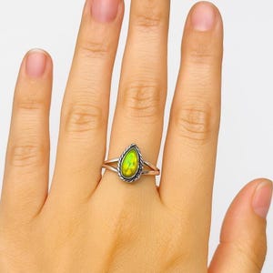Natural Aurora Opal Silver Ring 925 Sterling Silver Aurora Opal Gemstone Silver Statement Ring Pear Shape Opal Gemstone Statement Ring Gift