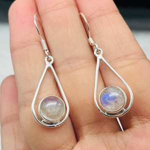 Rainbow Moonstone Silver Earring, Moonstone Earrings Sterling Silver Classic Earrings, Dainty Dangle Earrings, June Birthstone Gift For Her