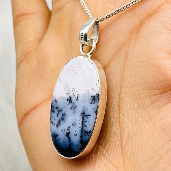 Natural Dendrite Pendant, 925 Sterling Silver Bezel Setting, Boho Artisan Jewelry