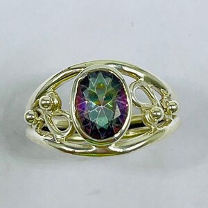 Mystic Topaz Silver Ring, Natural Mystic Topaz 925 Sterling Silver Ring, Prong Setting Oval Mystic Topaz Ring, Valentines Day Gift For Her