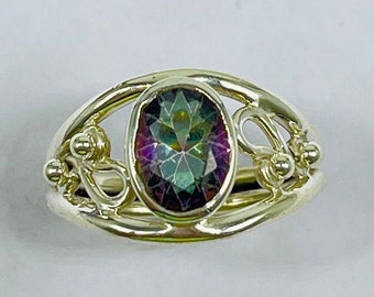 Handmade Oval Mystic Topaz Ring, 925 Sterling Silver