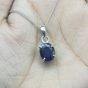 Natural Blue Sapphire Silver Pendant Necklace, Solid 925 Sterling Silver Blue Sapphire Necklace For Women, Tiny Sapphire Necklace For Her