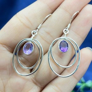 Natural Amethyst Earrings, Solid 925 Sterling Silver Amethyst Earrings For Women, February  Birthstone Earrings, Silver Dangle Drop Earrings