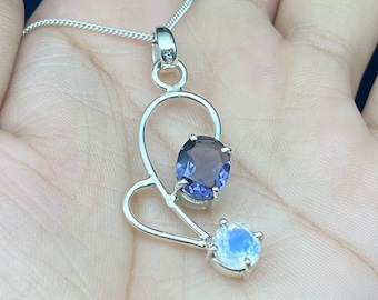 Handmade Amethyst Moonstone 925 Sterling Silver Pendant