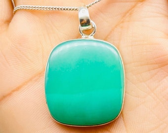 Handmade Chrysoprase Pendant, 925 Sterling Silver Bezel Necklace