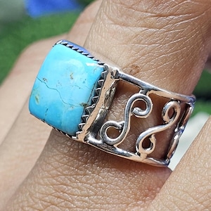 Natural Blue Mohave Turquoise Silver Ring 925 Sterling Silver Turquoise Gemstone Statement Ring Handmade Bohemian Turquoise Ring For Her
