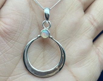 Handmade Opal 925 Sterling Silver Circle Pendant Necklace
