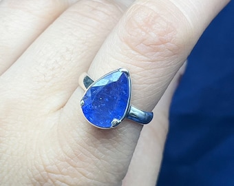 Handmade Tanzanite Sterling Silver Ring, Pear Cut Gemstone