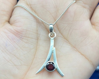 Handmade Garnet Pendant, 925 Sterling Silver, Minimalist Jewelry