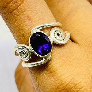 Natural Amethyst Ring, Amethyst Sterling Silver Ring, Amethyst Gemstone Ring, Amethyst Ring For Women, Boho Hippie Ring, Anniversary Gift