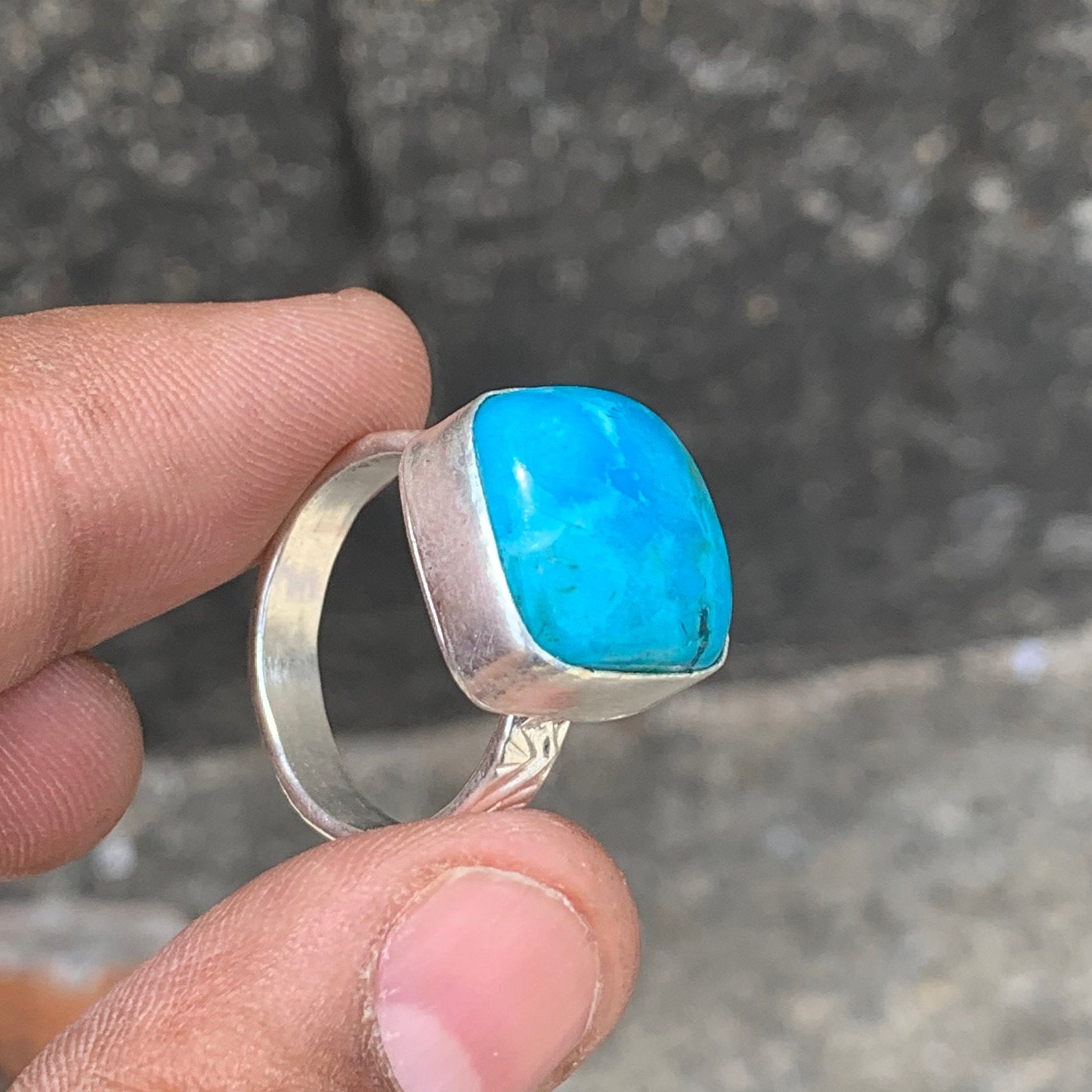 Handmade 925 Sterling Silver Mohave Turquoise Ring, Square Stone - Etsy