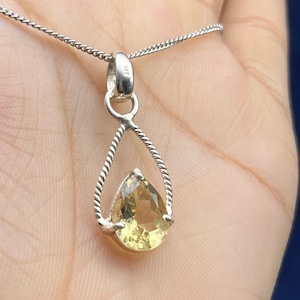 Solid 925 Citrine Gemstone Pendant Necklace Handmade Engraved Pear Shape Silver Pendant For Her Wedding Anniversary Gift November Birthstone