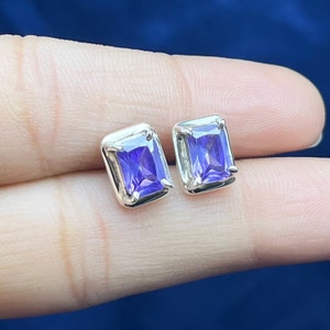 Natural Amethyst Silver Studs Earring, 925 Silver Stud Earring, Amethyst Gemstone Silver Statement Earring For Women&#39;s, Handmade Silver Stud
