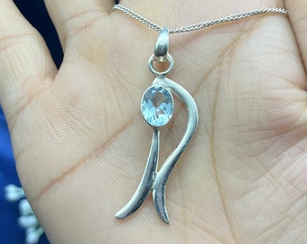 Handmade Aquamarine Pendant, 925 Sterling Silver Necklace, March Birthstone