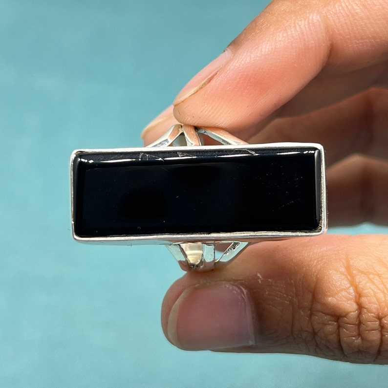 Black Onyx Silver Ring, 925 Sterling Silver Ring, Long Black Onyx Ring ...