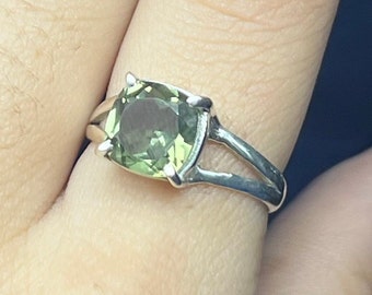 Handmade Green Amethyst Ring, Sterling Silver Bezel Ring