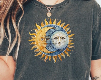 Celestial Sun & Moon Comfort Colors Shirt: Retro Astrology Tee