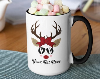 Personalized Reindeer Mug: Custom Holiday Hot Cocoa Mug (15oz)