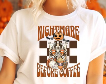 Funny Halloween Crewneck, Retro Skeleton Coffee Sweatshirt