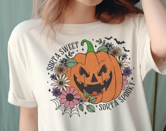 Camiseta Comfort Colors de Abóbora de Halloween, Camiseta Assustadoramente Doce