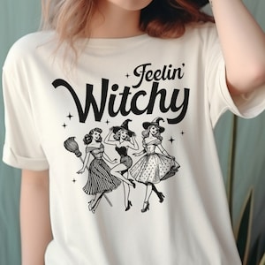 Vintage Halloween Shirt, Comfort Colors Feelin Witchy Shirt, Spooky Season Sweatshirt, Witchy Tshirt, Halloween Costume Party Tee