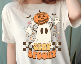 Comfort Colors Halloween T-Shirt, Retro Pumpkin Ghost Tee