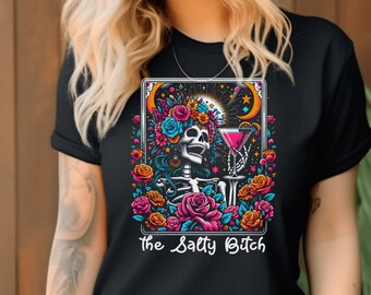 Funny Skeleton Tarot Card Comfort Colors Shirt: "Salty Bitch" Design