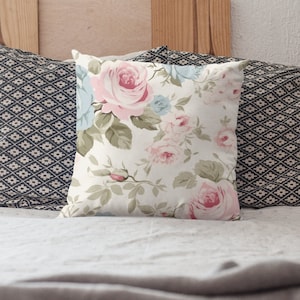 Flower Throw Pillow, Shabby Chic Home Decor, Vintage Floral Aesthetic Pillow, Boho Throw Pillow, Decorative Wildflower pillow cover