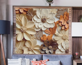 Tapiz de pared floral 3D estilo cottagecore, lienzo con flores de jardín
