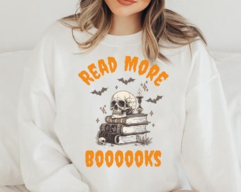 もっと本を読むハロウィーンスウェットシャツ、読書好きスケルトンシャツ