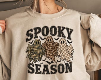 Spooky Season ghosts Crewneck Halloween Sweatshirt | Leopard Camo Halloween