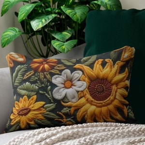 Floral Lumbar Pillow, Faux Embroidery Look Pillow, Couch Throw Pillow, Decorative Cottagecore Wildflower pillow cover