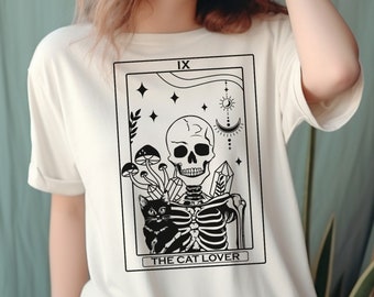 Cat Lover Tarot Card Comfort Colors Shirt, Skeleton Goblincore Tee