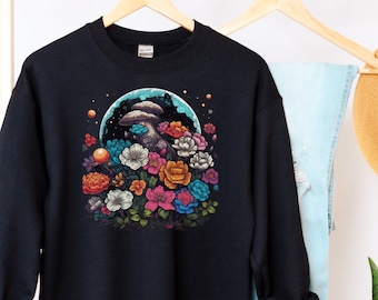 Mushroom Sweatshirt: Goblincore Cottagecore Floral Design