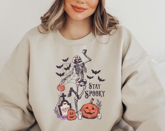 Stay Spooky Halloween Sweatshirt, Dancing Skeleton, Witchy Vibes
