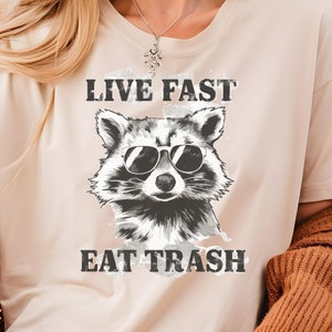 Shirt grappige wasbeer, shirt vintage wasbeer, shirt Live Fast Eat Trash, shirt sarcastische wasbeerliefhebber, Trash Panda Weirdcore Meme cadeau