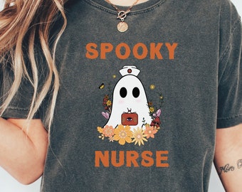 Funny Spooky Ghost Nurse Shirt, Retro Halloween Comfort Colors Tee