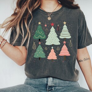 Comfort Colors Retro Christmas Tree Shirt: Minimalist Holiday Tee