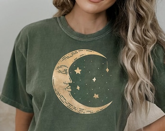 Boho Crescent Moon Comfort Colors Shirt: Mystical Celestial Tee