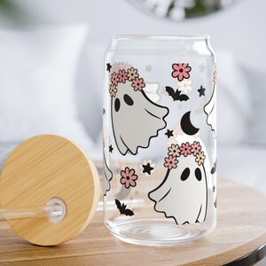Halloween-Glaskaffeetasse, Blumengeist Libbey Glas, gruseliges Eiskaffeeglas, Herbstkaffeetasse, Kürbisglas, 16 Unzen Sipperglas
