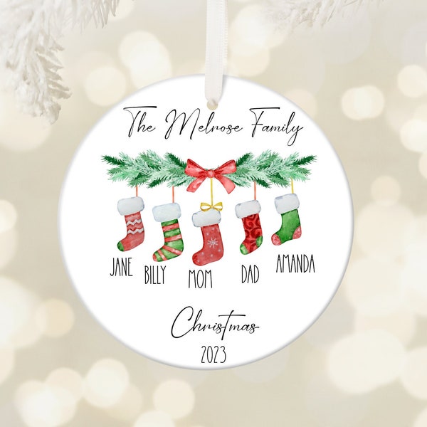 Custom Family of Ornament, Personalized Family Stocking Christmas Ornament with Name Year, Custom New Family Ornament Christmas Gift