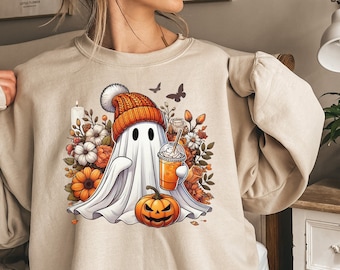 Retro Ghost Halloween Sweatshirt, Spooky Floral Fall Shirt